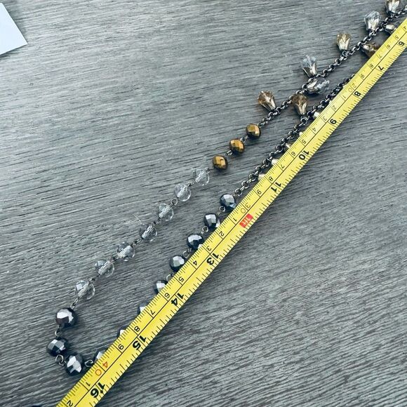 Sparkly Gold Silver Iridescent Beaded Long Accent Necklace - Picture 4 of 4